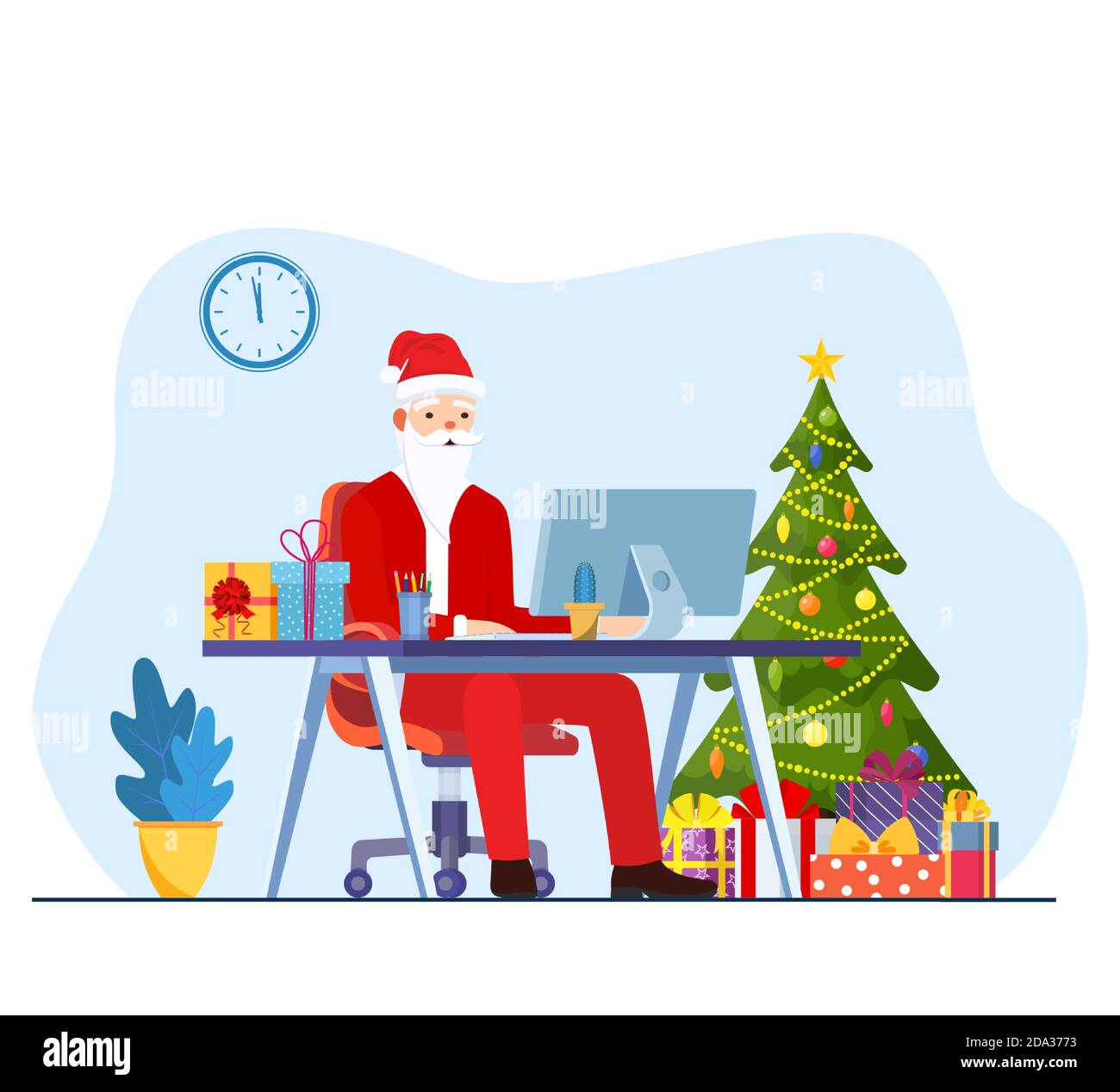 Santa Claus mit Laptop Stock Vektor