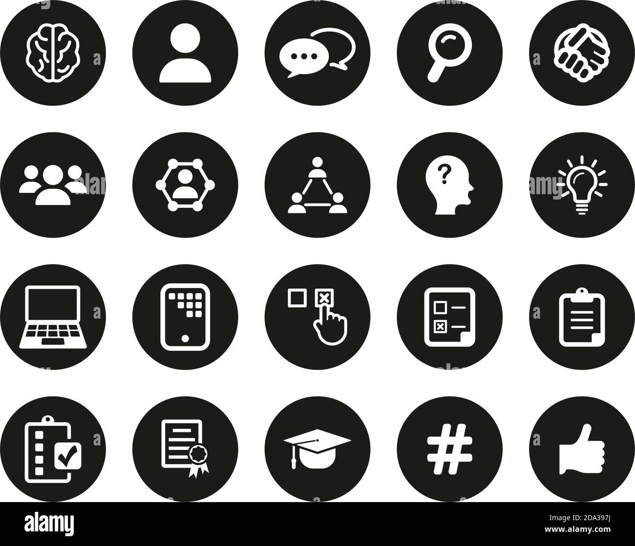 Quiz Oder Pop Quiz Icons Weiß Auf Schwarz Flat Design Kreis Groß Stock Vektor