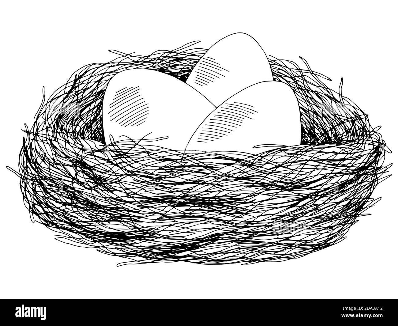 Eier Nest Grafik schwarz weiß isoliert Skizze Illustration Vektor Stock Vektor