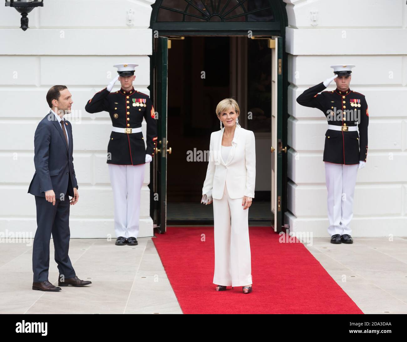 WASHINGTON D.C., USA - 31. März 2016: Nukleare Sicherheitskonferenz. Die australische Außenministerin Julie Bishop begrüßt die Teilnehmer und Gäste des Gipfels Stockfoto