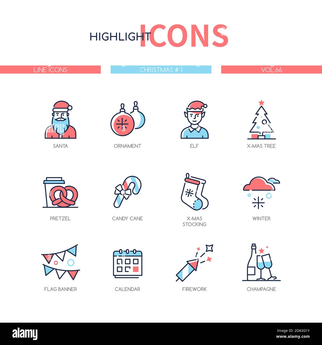 Weihnachten Symbole - Linie Design Stil Symbole gesetzt Stock Vektor