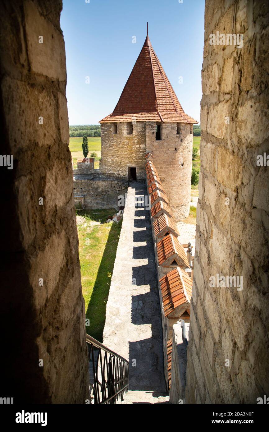 Die osmanische Festung aus dem 16. Jahrhundert in Bender, Moldawien, steht de facto unter der Kontrolle der Pridnestrovianischen Republik Moldau (Transnistrien). Stockfoto