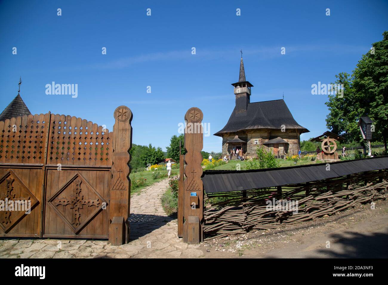 Holzkirche von Hirișeni, Dorfmuseum in Chișinău, Moldawien, Osteuropa. Stockfoto