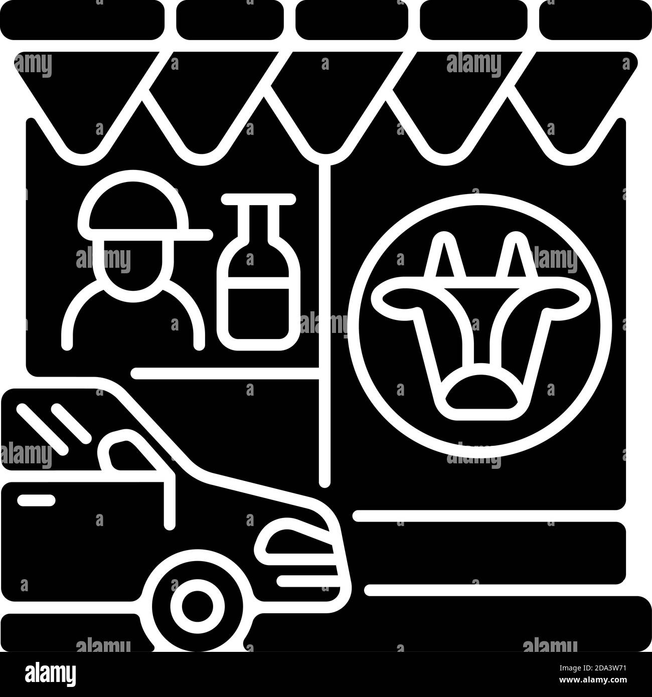 Fahren Sie durch Molkerei schwarzen Glyphen Symbol Stock Vektor