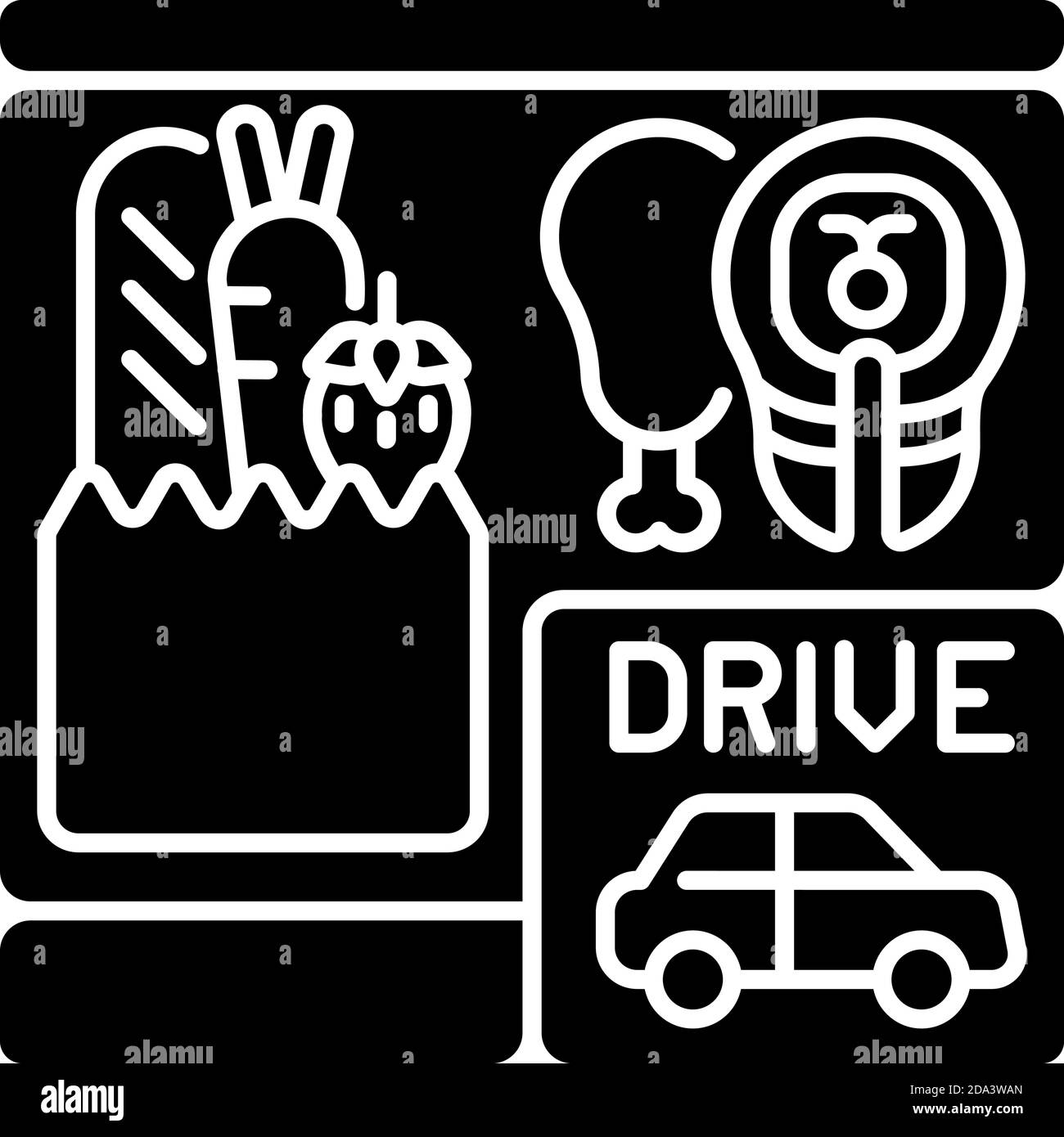 Fahren Sie durch Lebensmitteleinkäufe schwarze Glyphe Symbol Stock Vektor