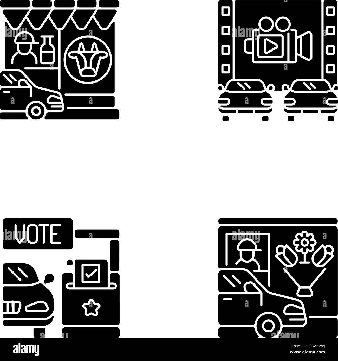 Laufwerk in Dienste schwarze Glyphen Symbole auf weißen Raum gesetzt Stock Vektor
