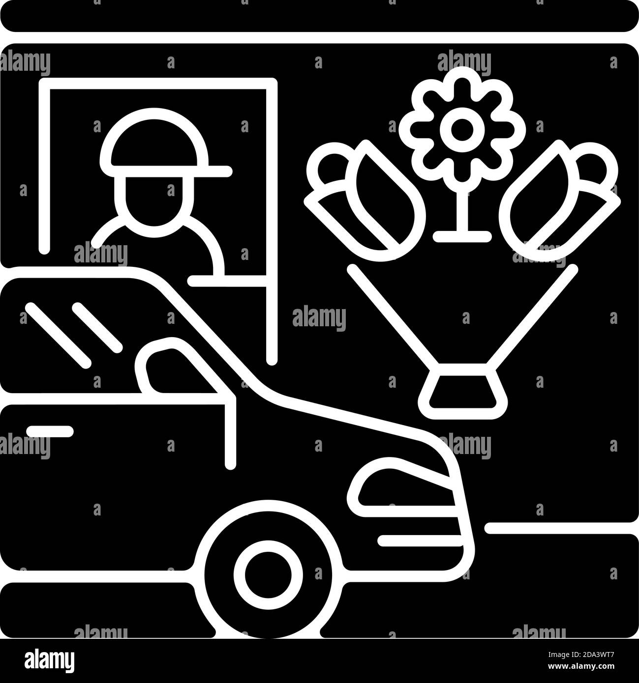 Fahren Sie durch Blumengeschäft schwarze Glyphe Symbol Stock Vektor