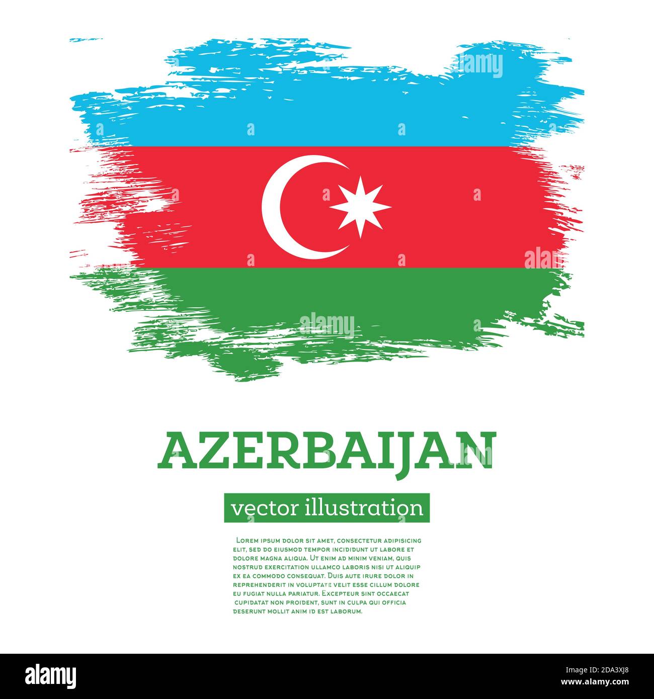 Aserbaidschan Flagge mit Pinselstrichen. Vektorgrafik. Unabhängigkeitstag. Stock Vektor