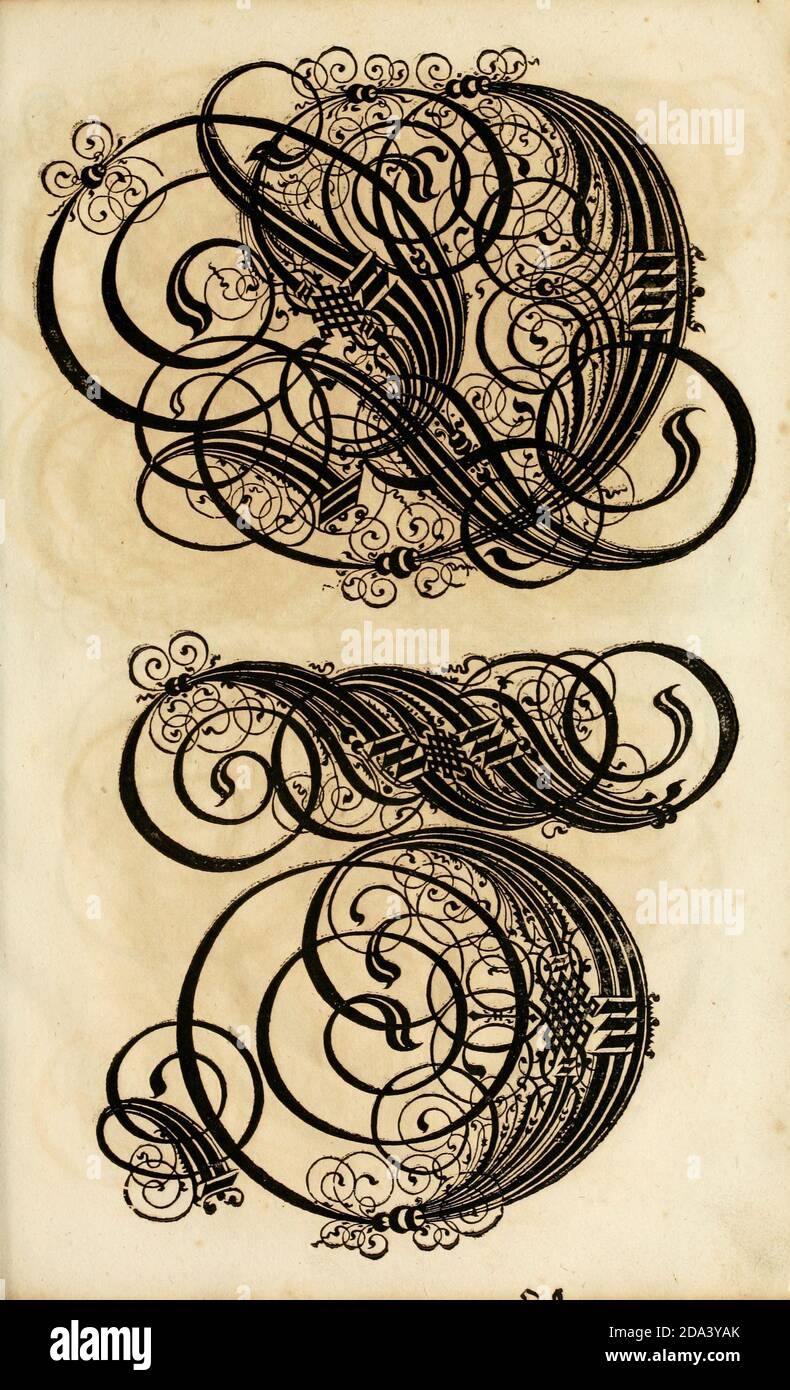 Brief und Ornamente von 1655, Kalligraphie, Design, Tinte, Pinsel, Schreiben Stockfoto