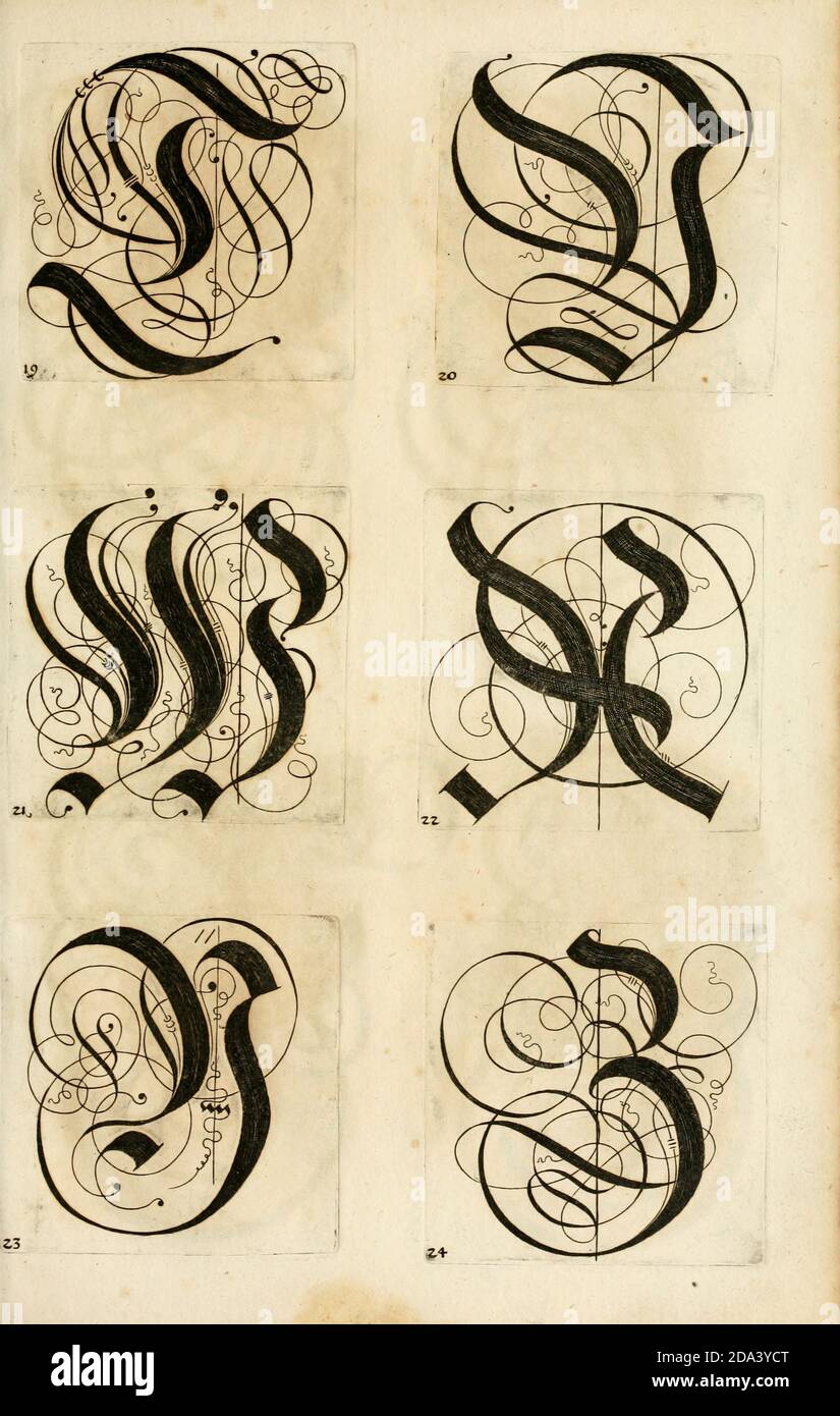 Brief und Ornamente von 1655, Kalligraphie, Design, Tinte, Pinsel, Schreiben Stockfoto