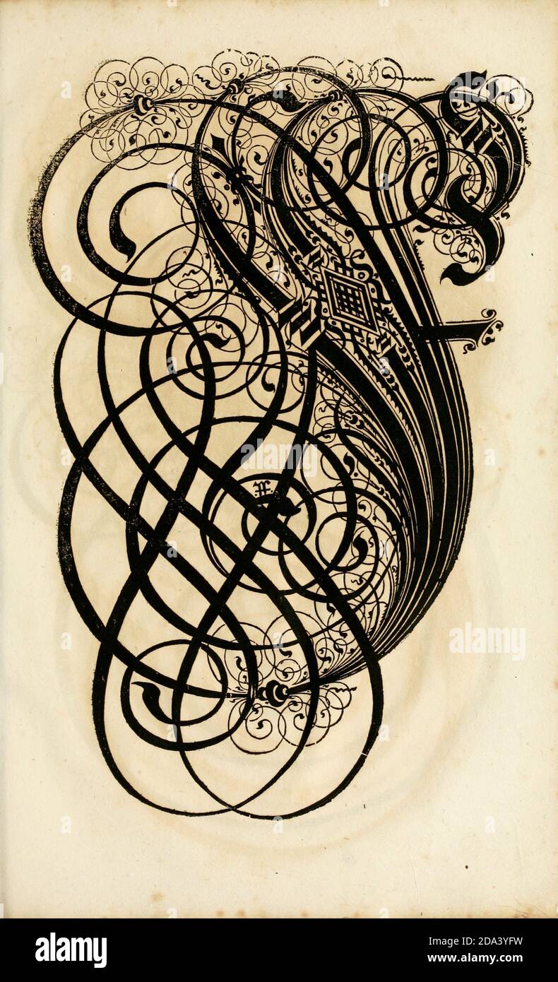 Brief und Ornamente von 1655, Kalligraphie, Design, Tinte, Pinsel, Schreiben Stockfoto