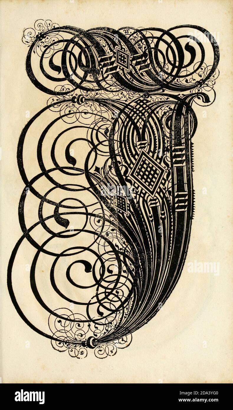 Brief und Ornamente von 1655, Kalligraphie, Design, Tinte, Pinsel, Schreiben Stockfoto