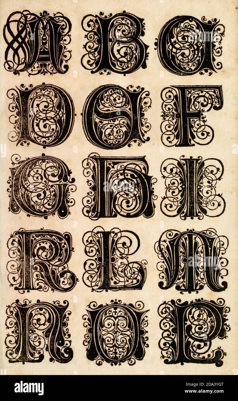 Brief und Ornamente von 1655, Kalligraphie, Design, Tinte, Pinsel, Schreiben Stockfoto