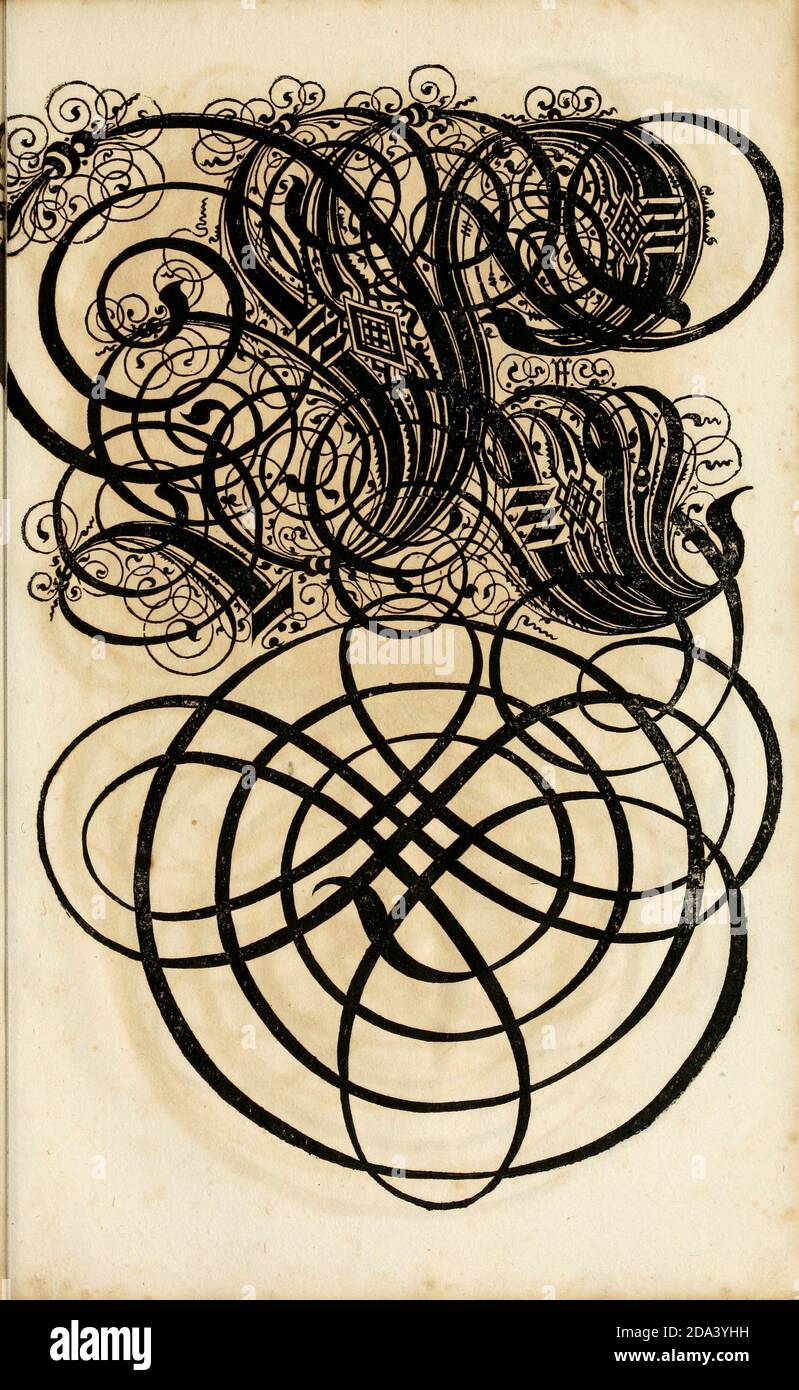 Brief und Ornamente von 1655, Kalligraphie, Design, Tinte, Pinsel, Schreiben Stockfoto