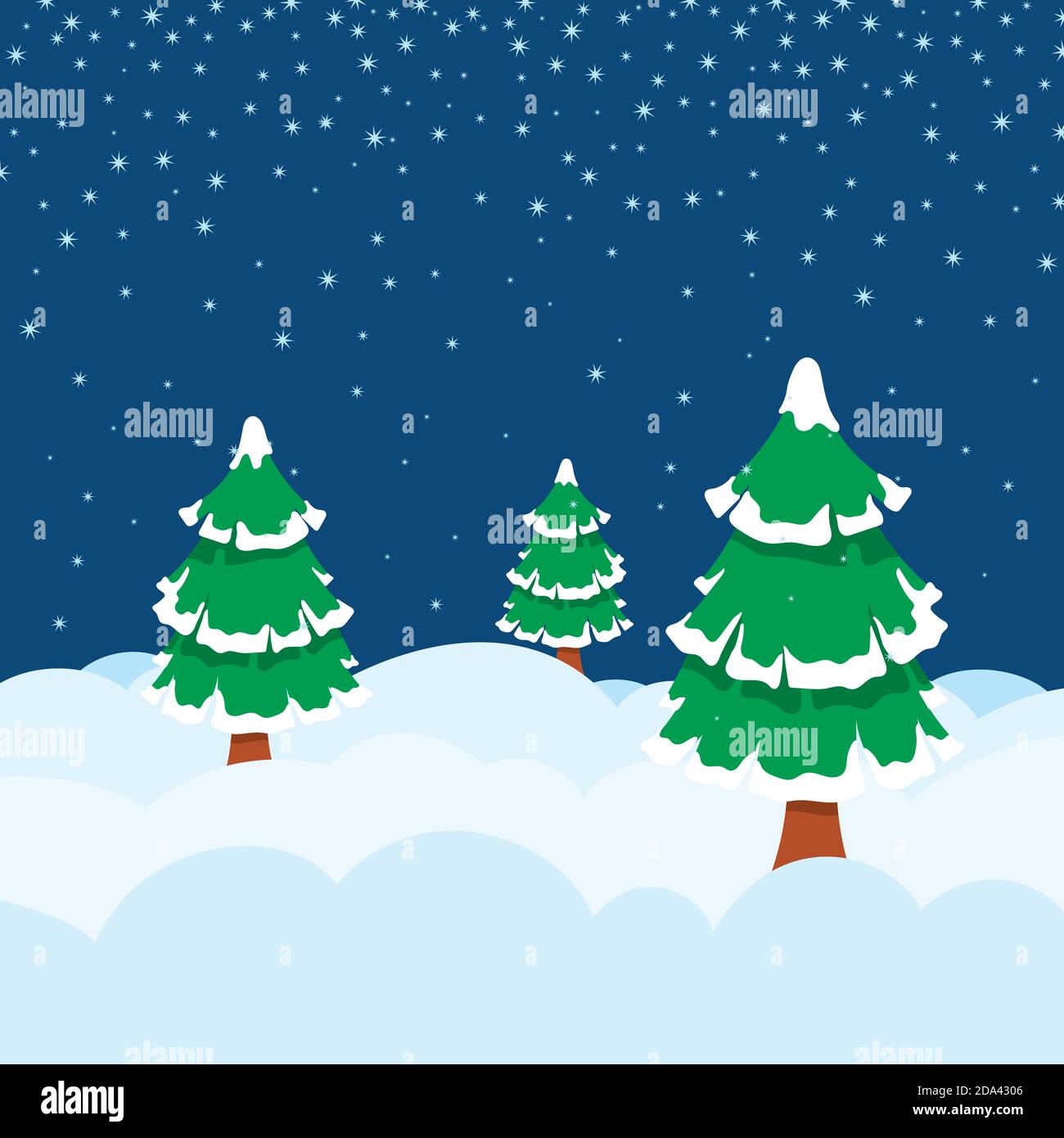 Winter Illustration mit Weihnachtsbäumen und Schnee. Stock Vektor