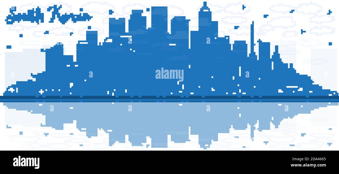 Skizzieren Sie die Skyline von Südkorea mit blauen Gebäuden und Reflexionen. Vektorgrafik. Tourismuskonzept mit historischer Architektur. Südkorea. Stock Vektor