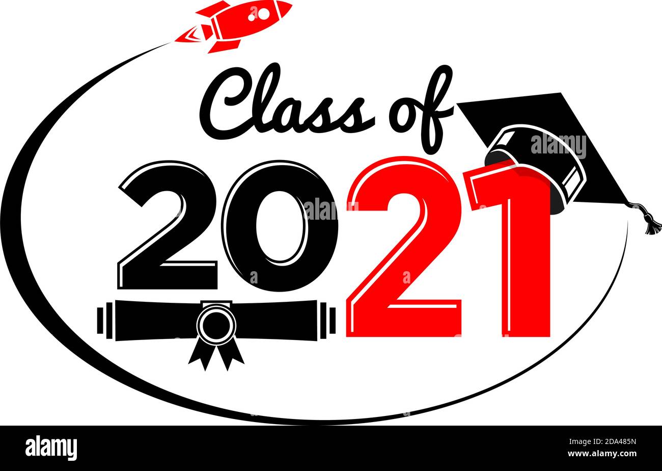 Lettering Klasse von 2021 für Grußansage, Einladungskarte. Text für Abschlussdesign, Gratulation Veranstaltung, T-Shirt, Party, High School oder College Gradua Stock Vektor