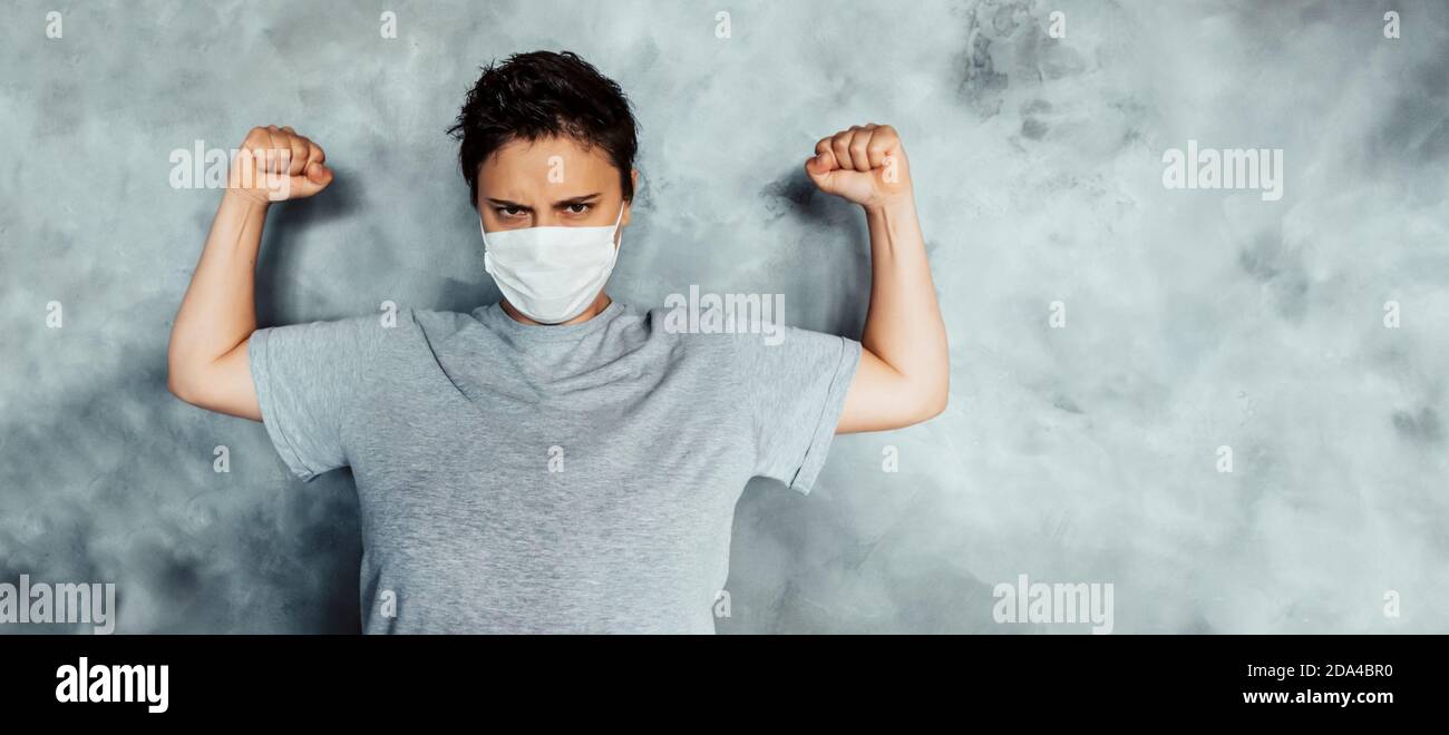 Emotionen stehen für den Kampf gegen die Krankheit und den Sieg über das Virus. Stockfoto