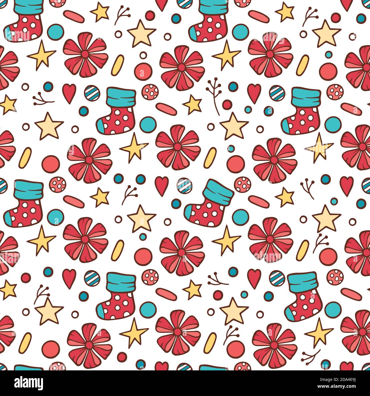 Vektor nahtlose Muster mit rot und gold Weihnachten Kugeln, Glocken, Holly und Weihnachtsstern auf einem weißen Hintergrund. Stock Vektor