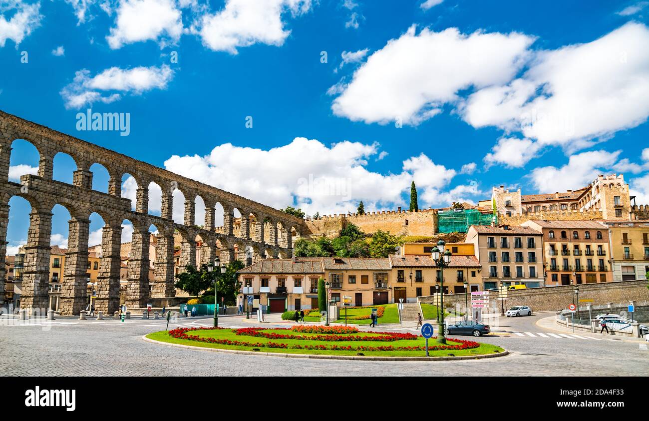 Antikes römisches Aquädukt in Segovia, Spanien Stockfoto