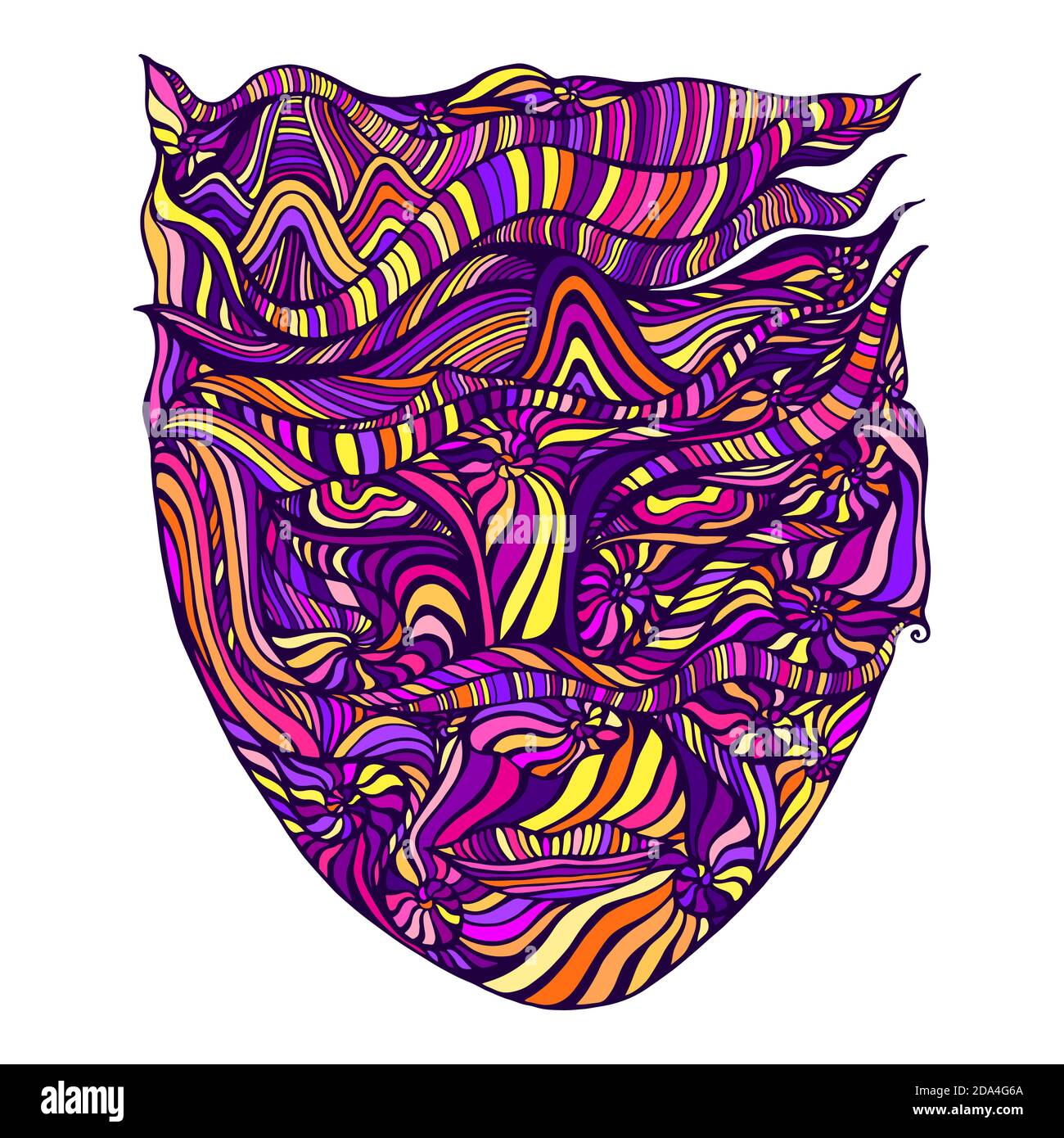 Multicolor bizarre surreal psychedelisch anthropomorphe Gesicht mit vielen Mustern, isoliert auf Weißer Hintergrund Stock Vektor