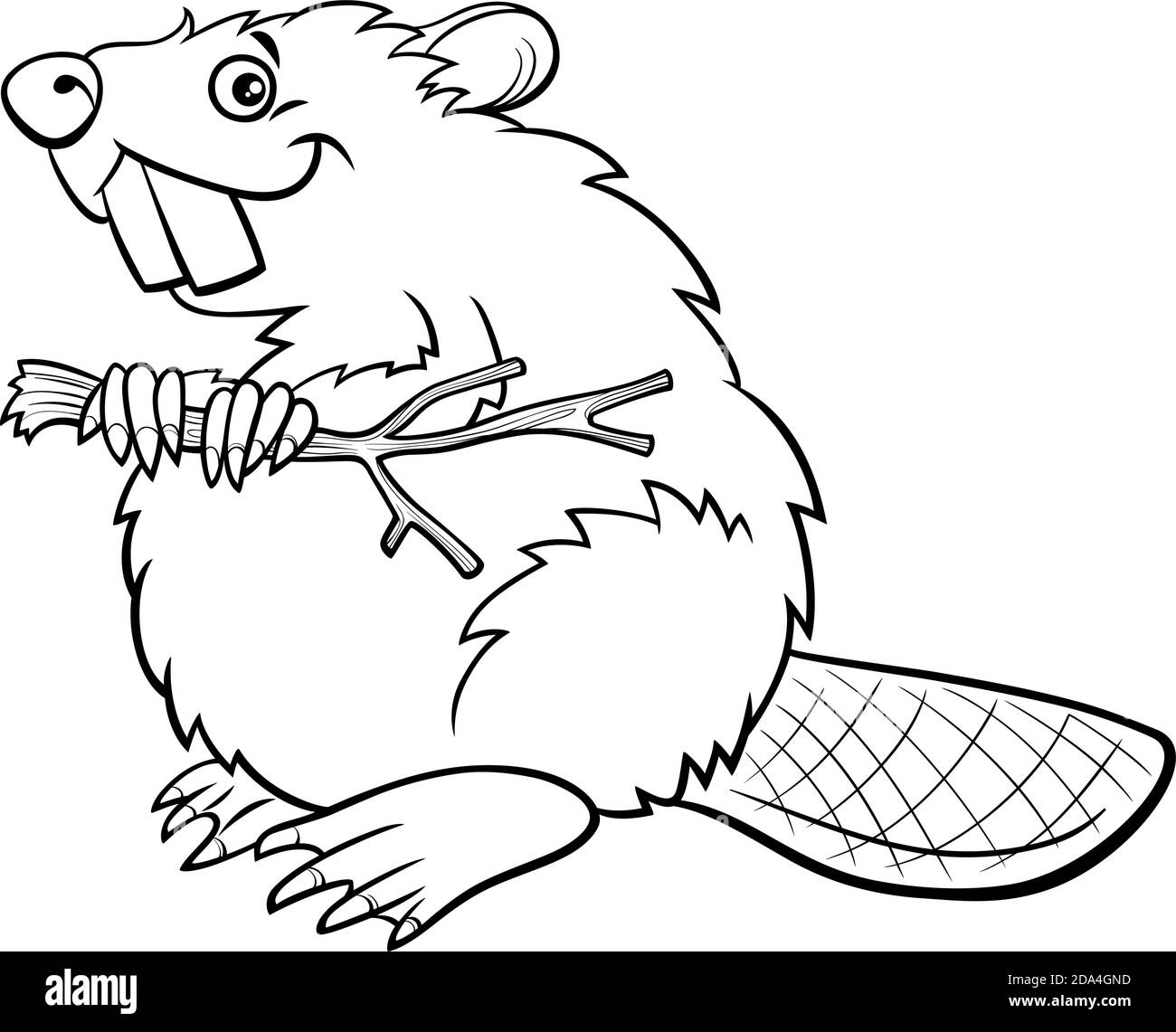 Schwarz-Weiß-Cartoon-Illustration von lustigen Biber wild Tier Charakter Malbuch Seite Stock Vektor