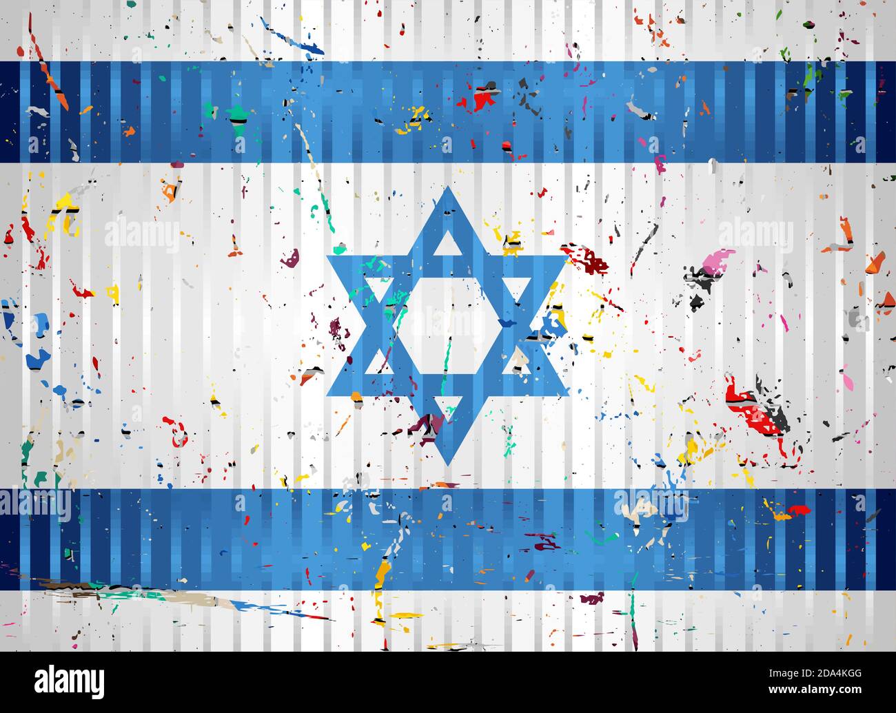 Israelische Flagge mit Farbflecken - Illustration, dreidimensionale Flagge Israels Stock Vektor