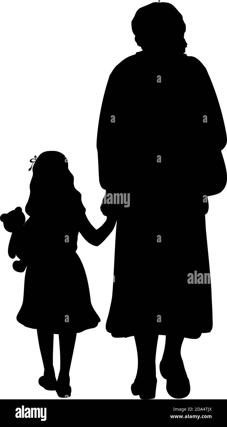 Silhouette der Großmutter, die mit Enkelin geht Stock Vektor