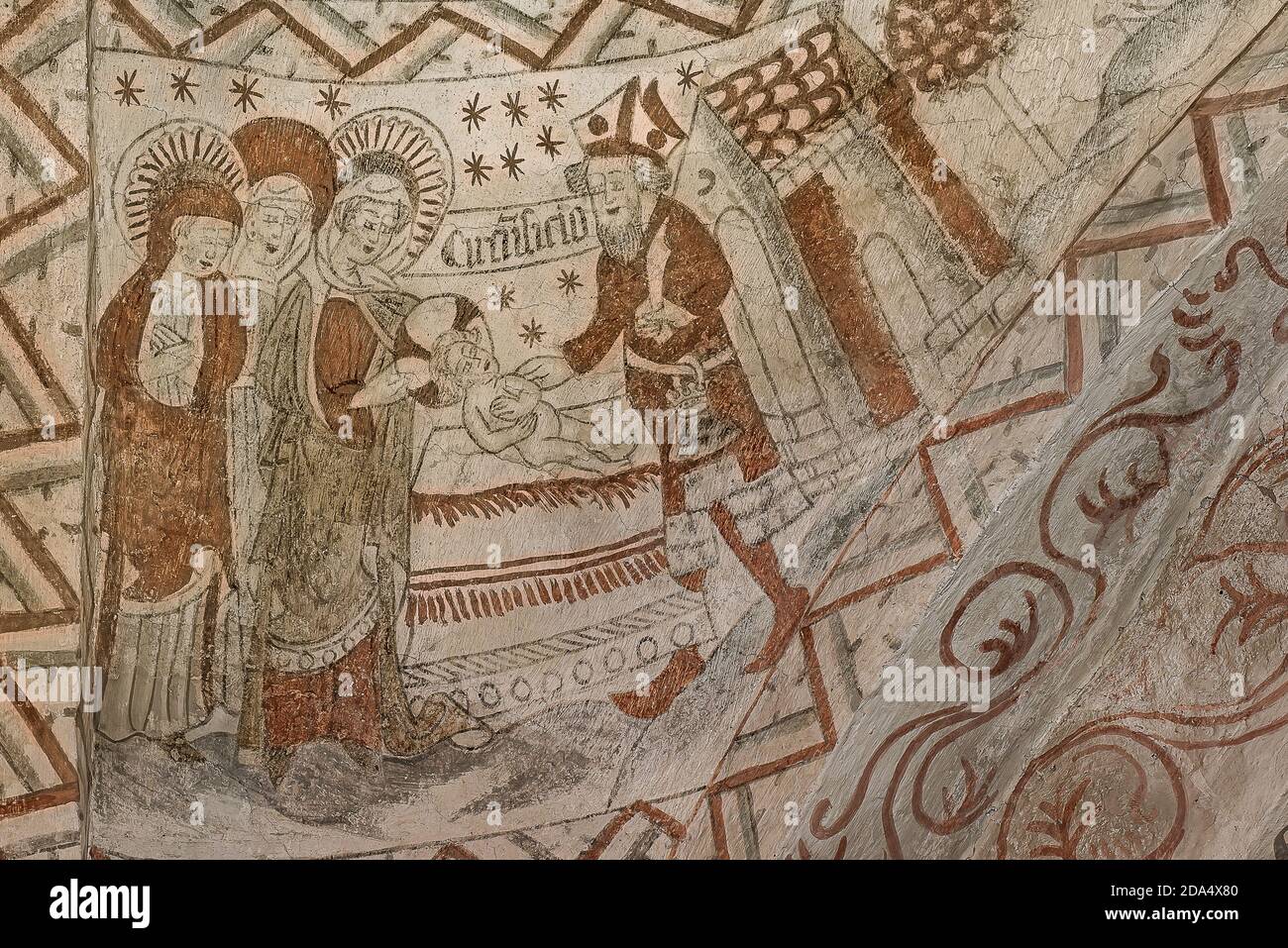 Beschneidung Jesu im Tempel, ein altes Wandgemälde Stockfoto