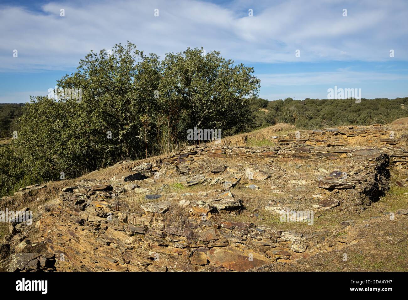 Villasviejas del Tamuja. Archäologische Stätte in der Nähe von Botija in Extremadura. Spanien. Stockfoto