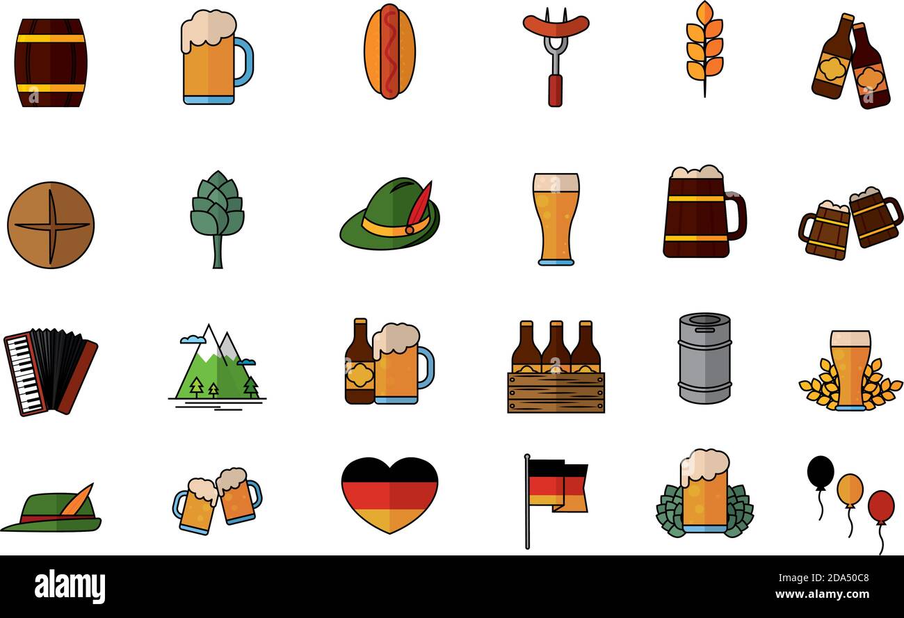 Isolierte Gruppe Objekte oktober fest Symbole- Vektor Stock Vektor