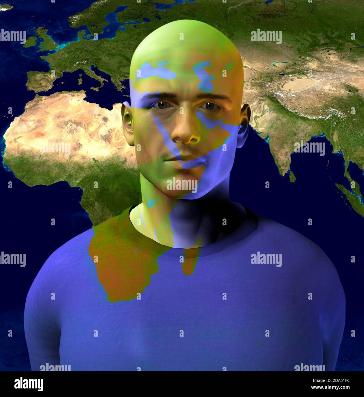 Naher Osten überlagert auf Mans Gesicht. 3D-Rendering Stockfoto