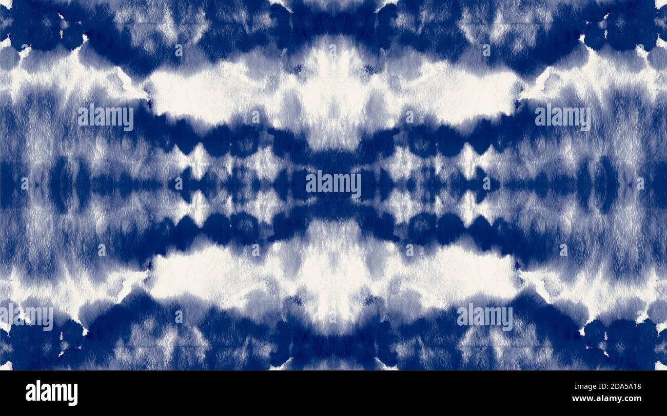 Nahtlose Indigo schmutzige Kunst. Abstrakte Kunst Hintergrund. Moderne Kunst. Modisches Bindeband-Farbmuster. Aquarell abstrakte künstlerische Tapete. Grunge-Stil. Zoll Stockfoto