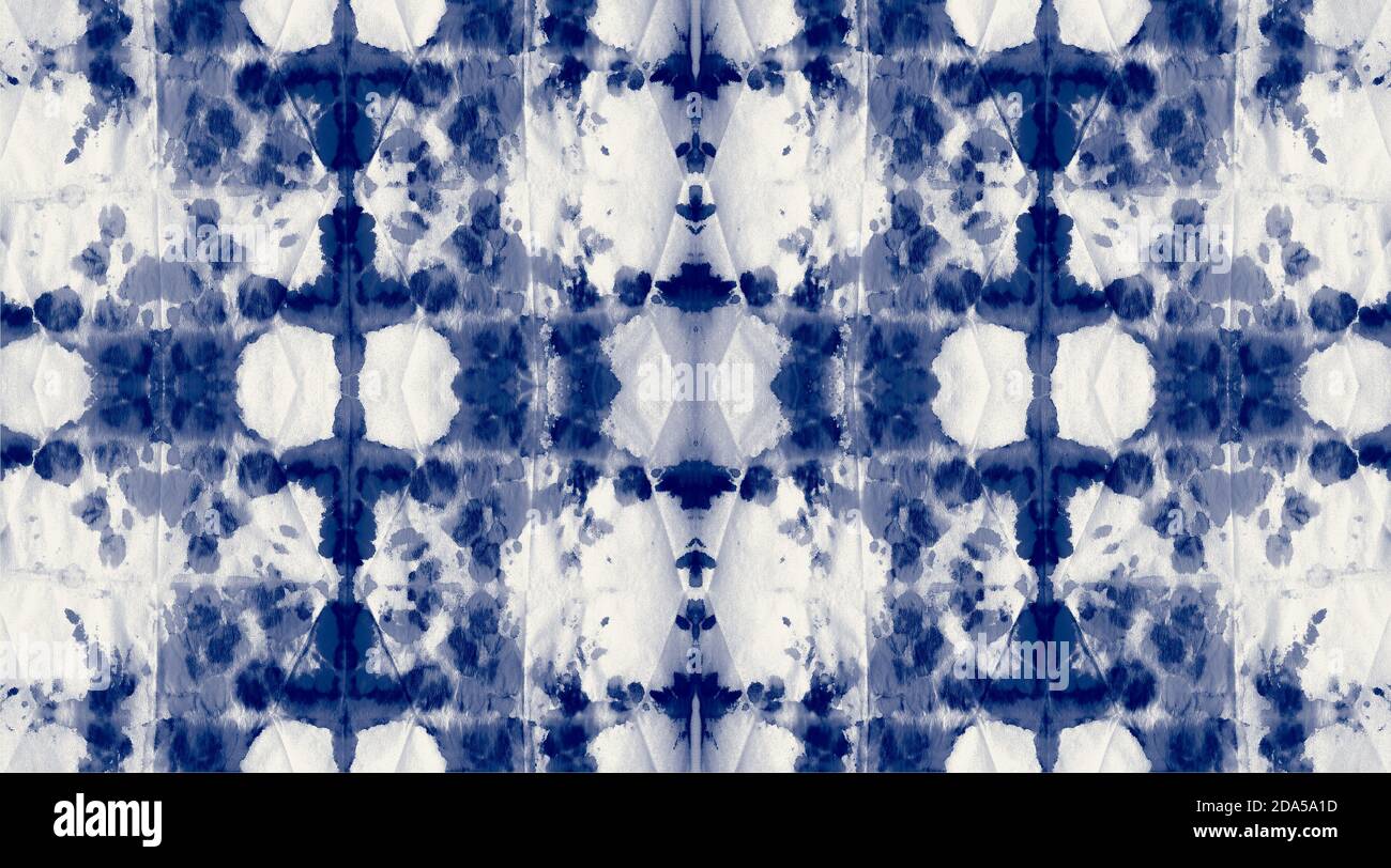 Nahtlose Indigo Dirty Art. Zeitgenössische Kunst. Trendige Krawatte Farbmuster. Abstrakter Kunsthintergrund. Abstrakter Aquarellhintergrund. Schmutzige Kunst. Zerknitterte pape Stockfoto