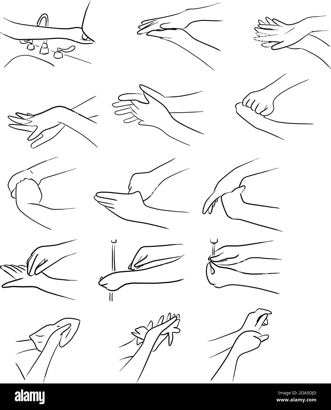 Schritte des Waschens Hände Vektor Illustration Skizze Doodle Hand gezeichnet Mit schwarzen Linien isoliert auf weißem Hintergrund Stock Vektor Schritte des Waschens Hände Vektor Illustration Skizze Doodle Hand gezeichnet Mit schwarzen Linien isoliert auf weißem Hintergrund Stock Vektor