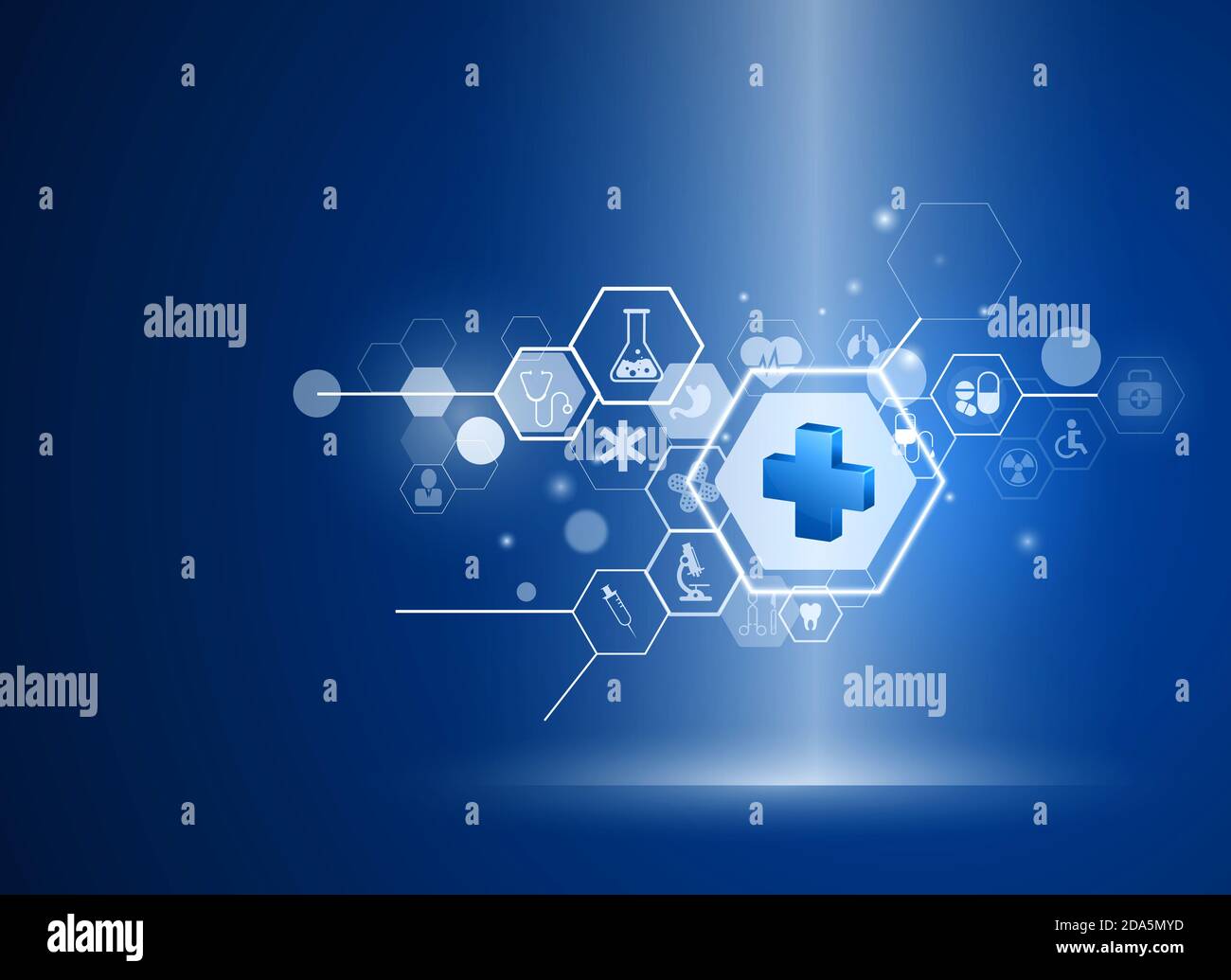 Illustration. Medizinische Gesundheitsversorgung Wissenschaft Innovation Konzept Muster Hintergrund. Stockfoto