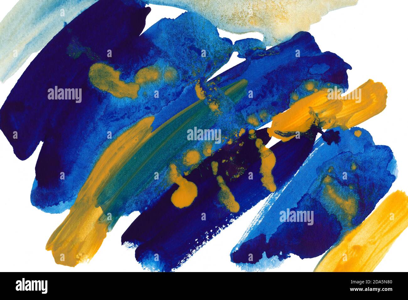 Abstrakter Aquarellhintergrund in Blau und Gelb. Stockfoto