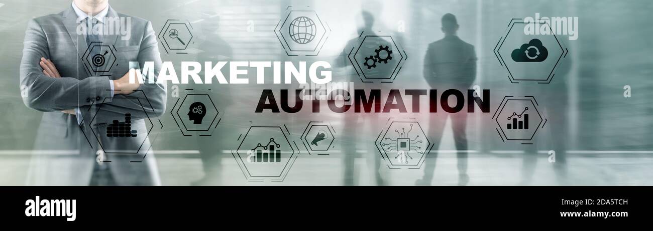 Automatisierungskonzept Business Marketing. Technology Process System Finance auf Banner. Stockfoto
