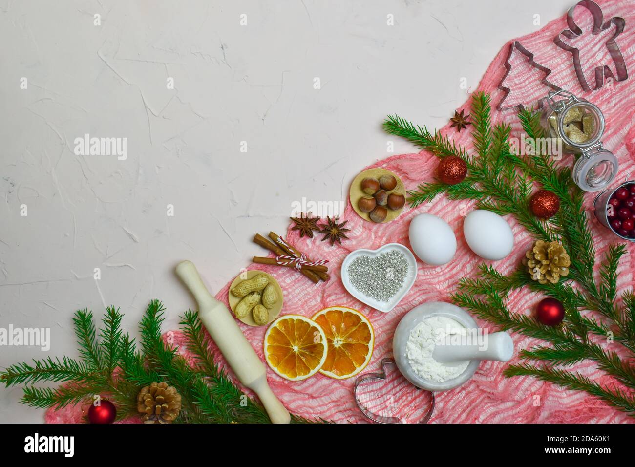 Weihnachten Hintergrund mit Cookie Zutaten gibt es Platz für Text. Stockfoto