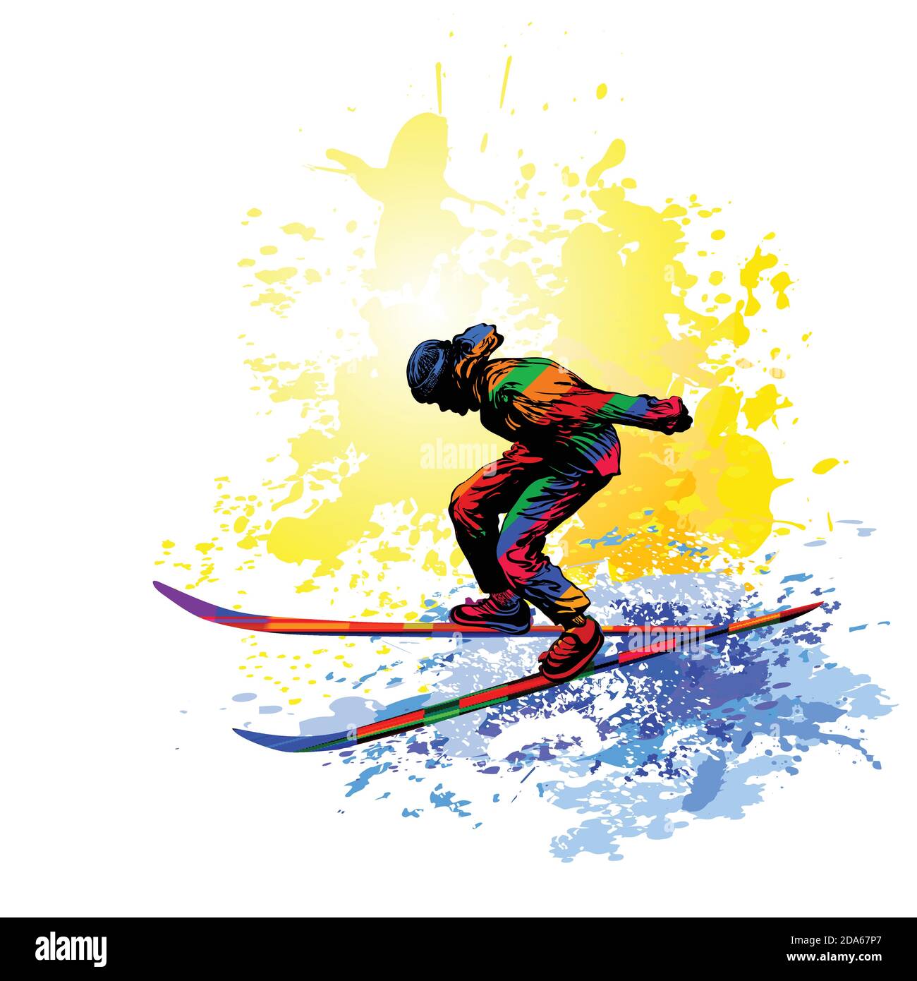 Skierspringen. Winter Extremsport Illustration. Stock Vektor