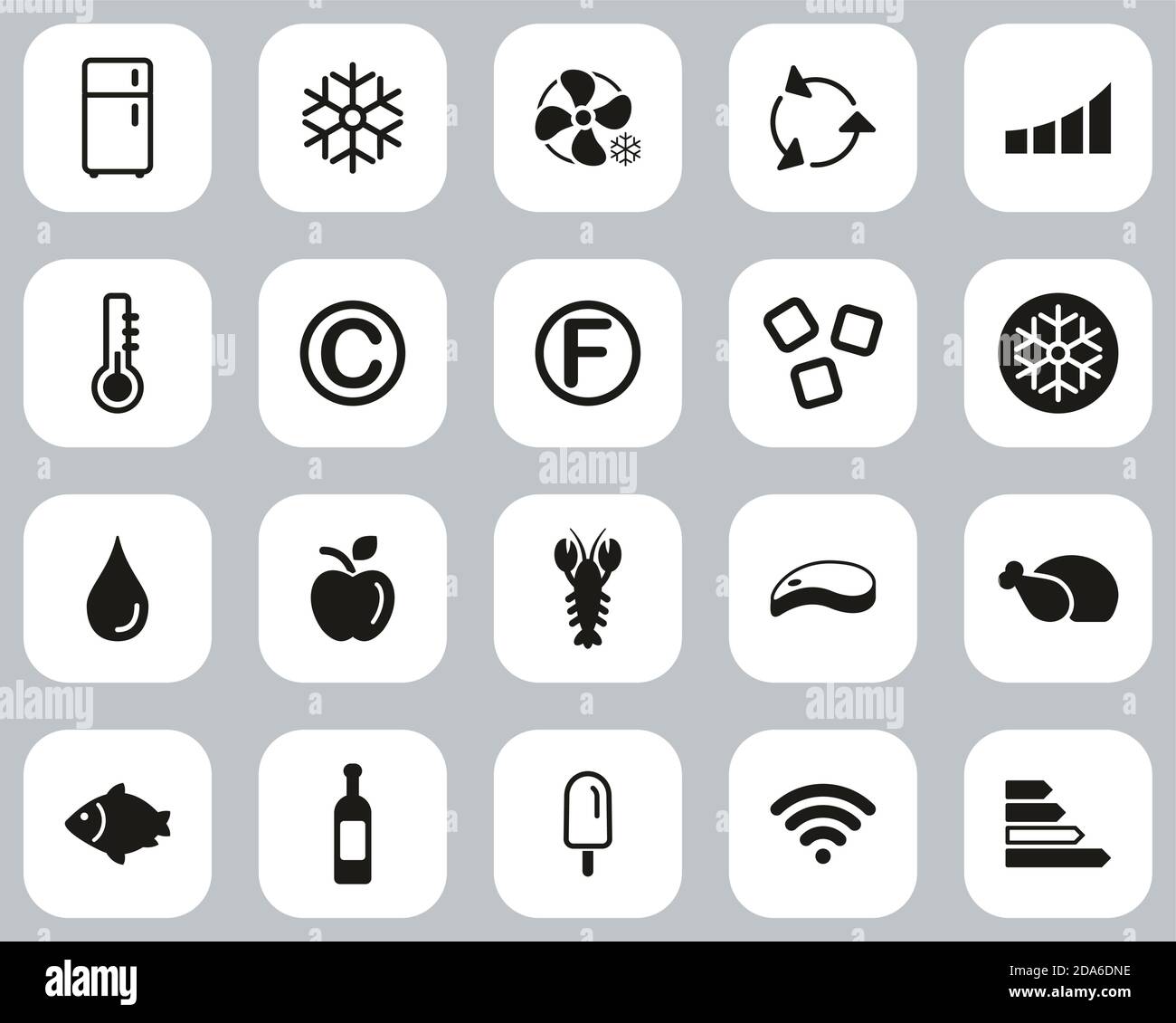 Kühlschrank Oder Kühler Icons Black & White Flat Design Set Groß Stock Vektor