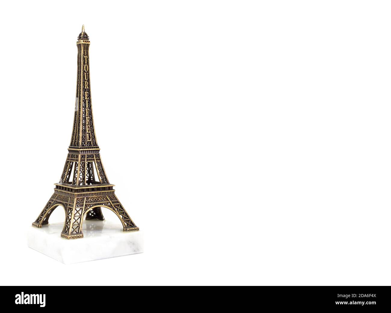 Paris Eiffelturm Souvenir. Speicherplatzmockup kopieren. Isoliert auf weißem Hintergrund. Reisekonzept Stockfoto