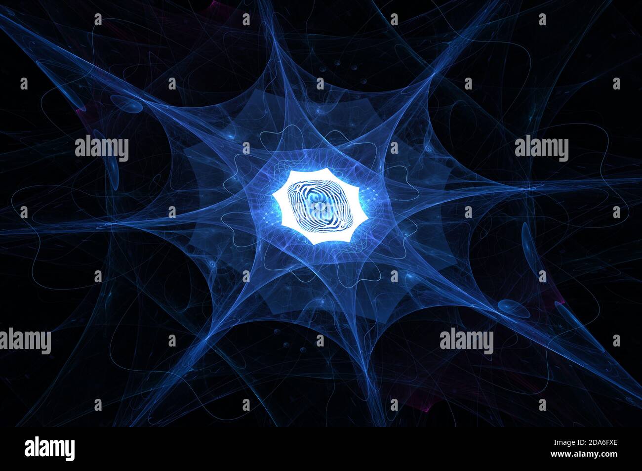 Blau leuchtender Quantenprozessor mit Hintergrundschichten, computergeneriertes abstraktes Kunstwerk, 3D-Rendering Stockfoto