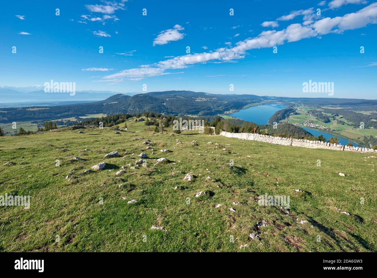 Schweiz, Waadt, Waadt, Vallée de Joux, Parc Jura vaudois, Panorama, Lac de Joux, Lac Brenet, Lac Ter, See, depuis la Dent de Vaulion, vom Dent de Stockfoto