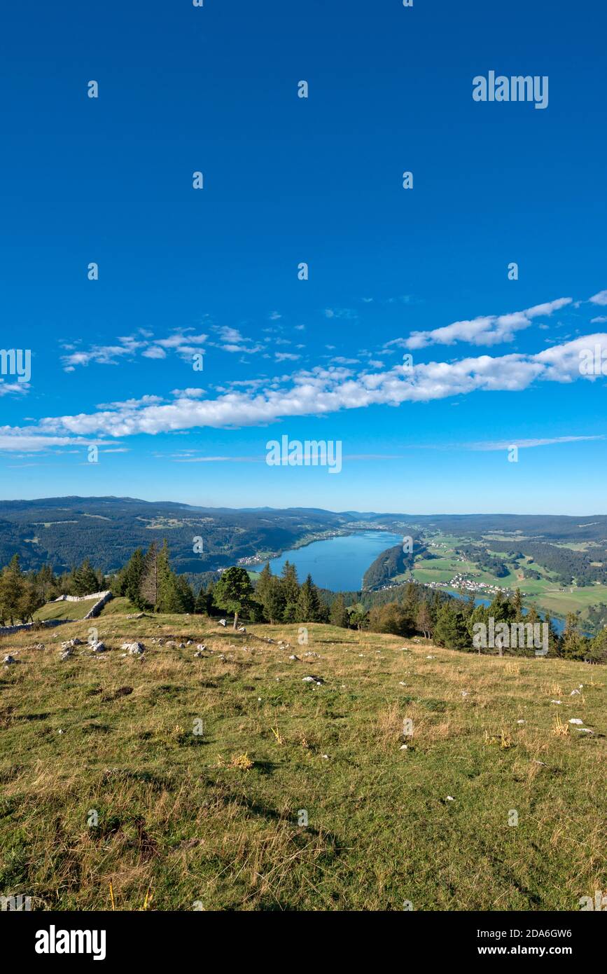 Schweiz, Waadt, Waadt, Vallée de Joux, Parc Jura vaudois, Panorama, Lac de Joux, Lac Brenet, Lac Ter, See, depuis la Dent de Vaulion, vom Dent de Stockfoto