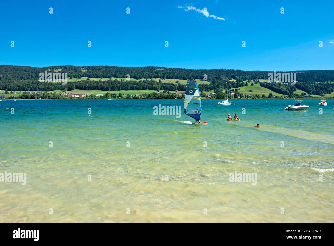 Schweiz, Waadt, Waadt, Vallée de Joux, Parc Jura vaudois, Lac de Joux, Sport nautique, Wassersport, Wassersport Stockfoto