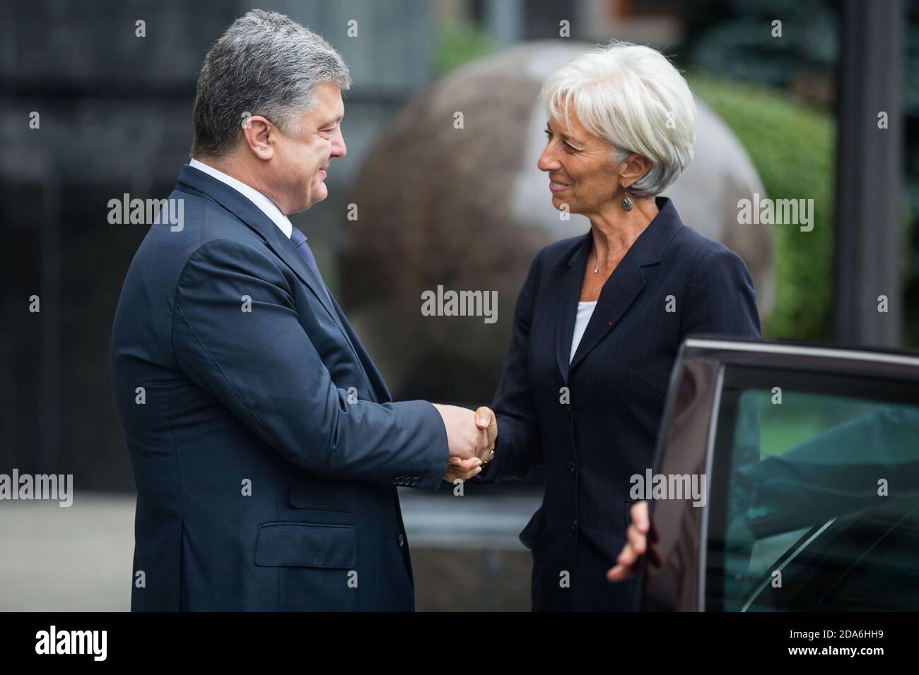 KIEW, UKRAINE - 06. Sep 2015: Präsident der Ukraine Petro Poroschenko und Geschäftsführerin des Internationalen Währungsfonds, Christine Lagarde, während eines Treffens in Kiew Stockfoto