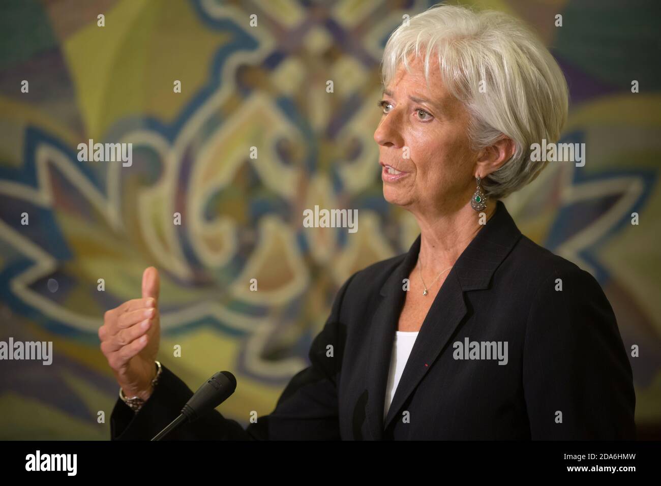KIEW, UKRAINE - 06. Sep 2015: Geschäftsführerin des Internationalen Währungsfonds, Christine Lagarde, bei einem Treffen mit dem Präsidenten der Ukraine, Petro Poroschenko, in Kiew Stockfoto