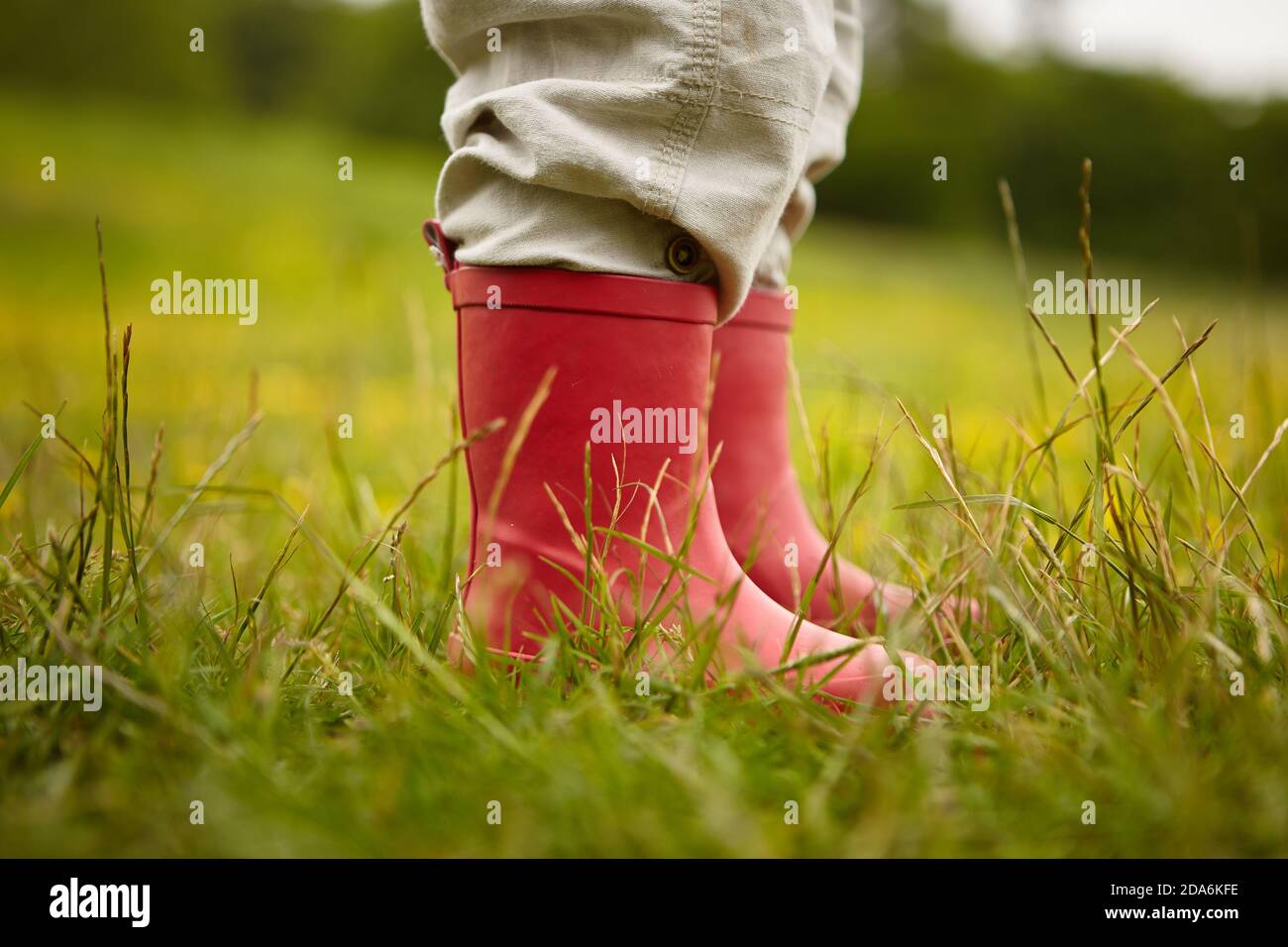 Rote Gummistiefel Stockfoto