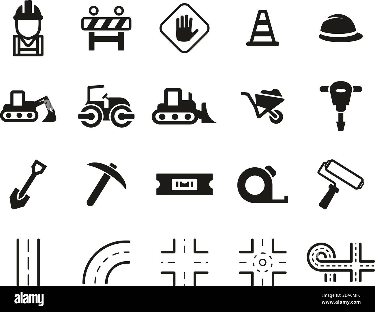 Straßenbau Icons Black & White Set Big Stock Vektor